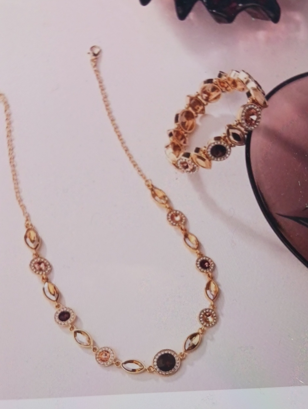 Gold-Tone Crystal Accent Necklace and Ring Set